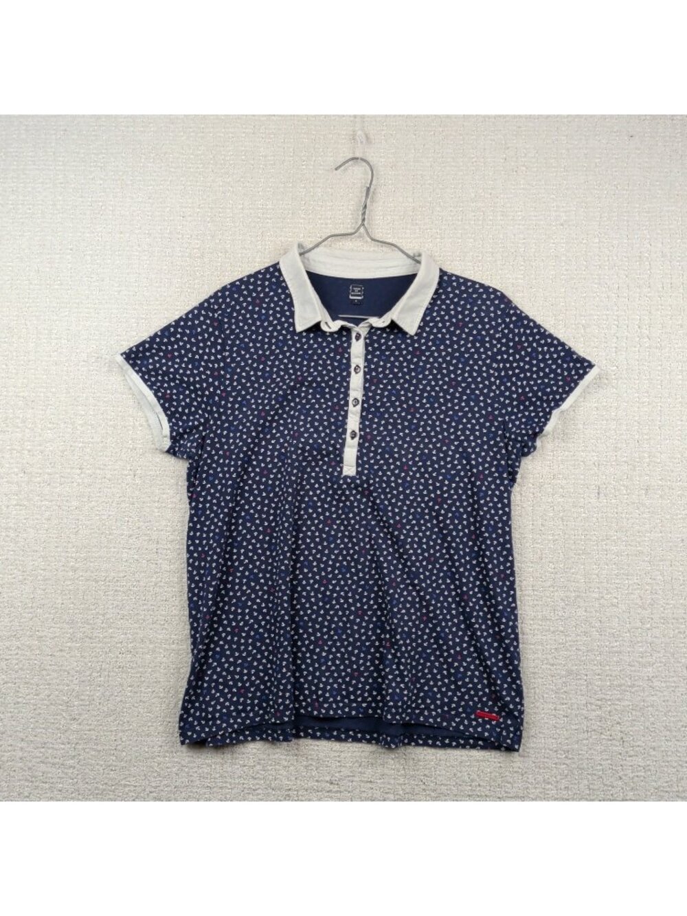 Terre De Marins France Polo Top Blue Striped Short Sleeve Nautical Coastal Wom 5